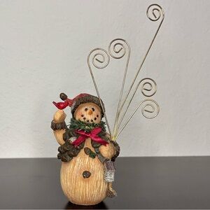 Faux Wooden Carved Snowman with Pine Cone Look Accents Picture/Card Holder